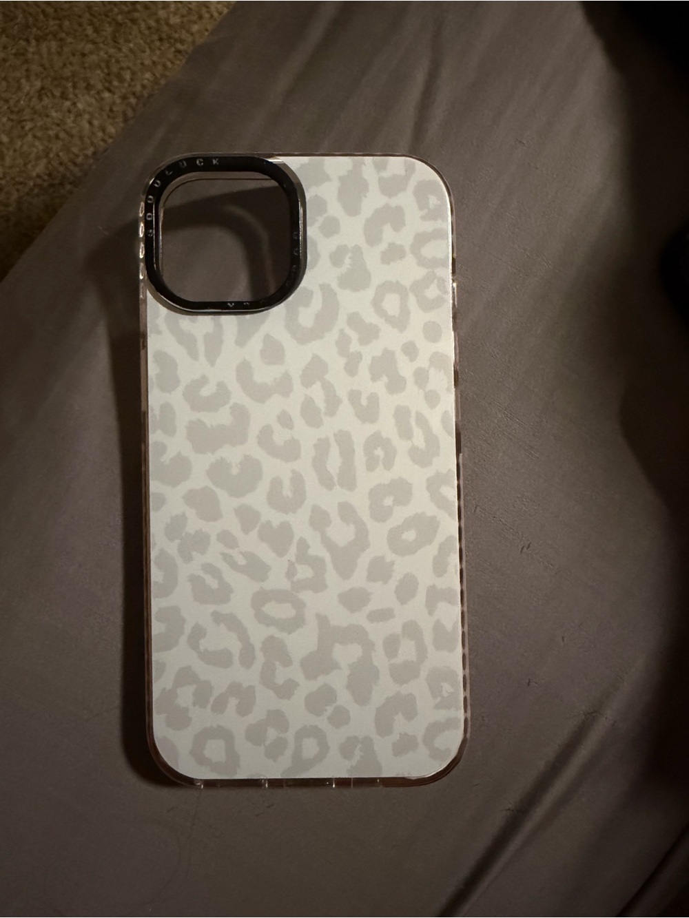 Amazon White Leopard Print Phone Case with Light Gray Spots